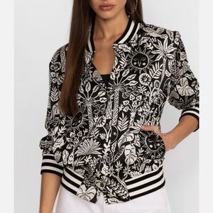 JOHNNY WAS Workshop Luciana Snap Front Bomber jacket black and white SILK NWT S